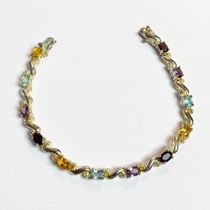 Sterling silver multi color stone tennis bracelet